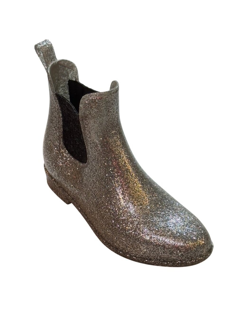 SKECHERS The Puddlers Women's Silver Glitter Chelsea Rain Boots Size 9